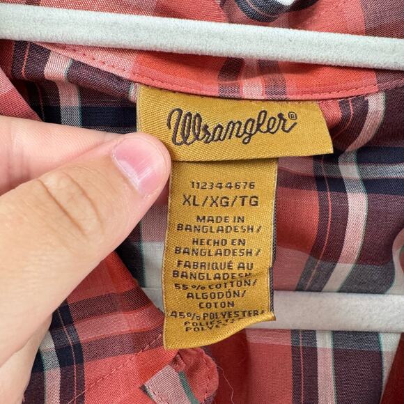 Women's Wrangler 112344676 Essential Western Red Orange Plaid Long Sleeve Shirt - Picture 3 of 9